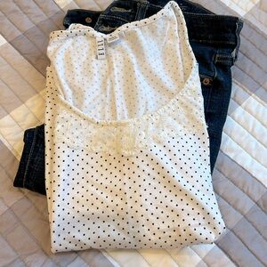 Elle White & Black Tiny Dots with White Lace Tank Top in Size Medium